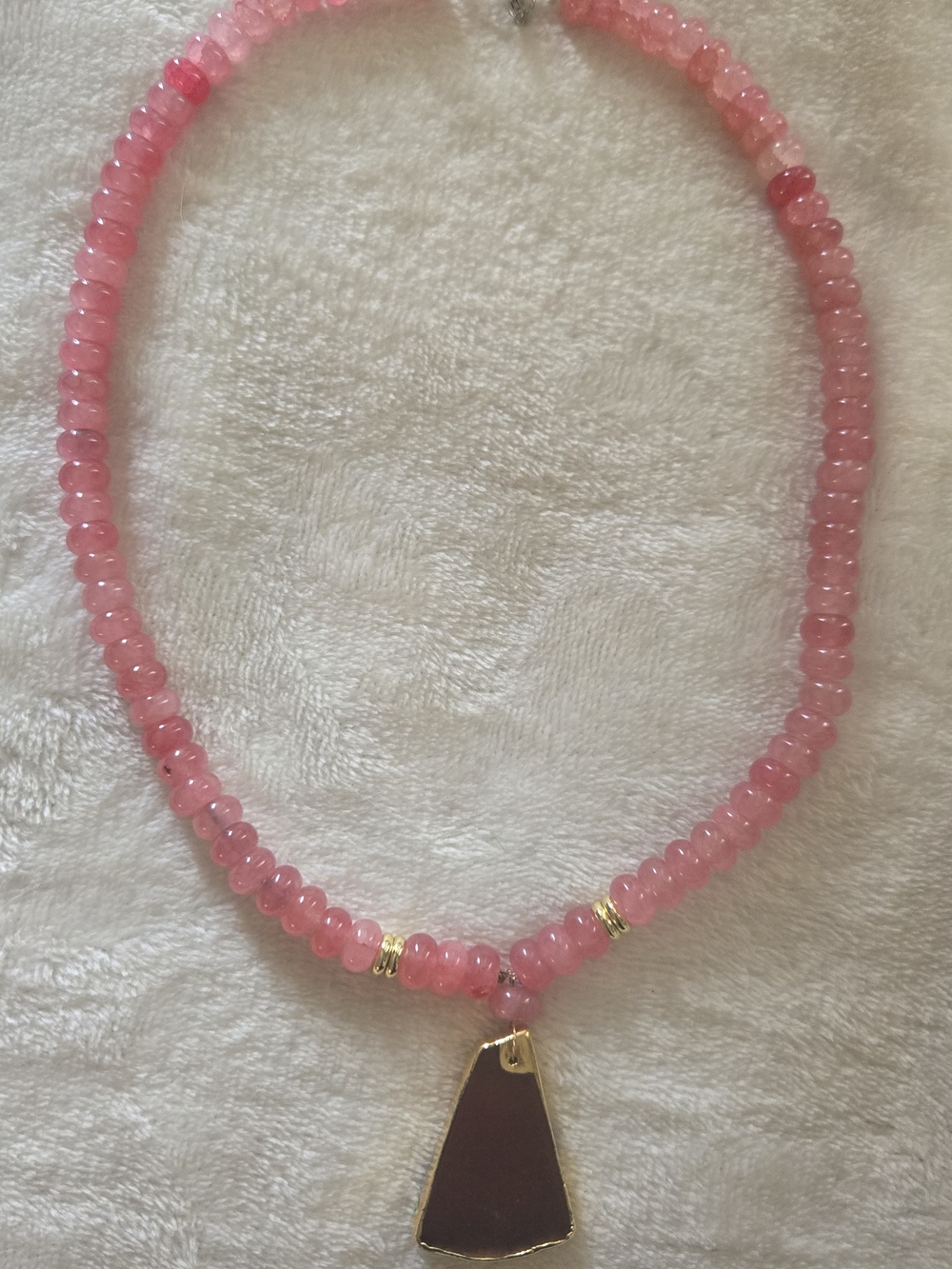 Pink Handcrafted Gemstone Beaded Necklace with vintage brown agate Pendant